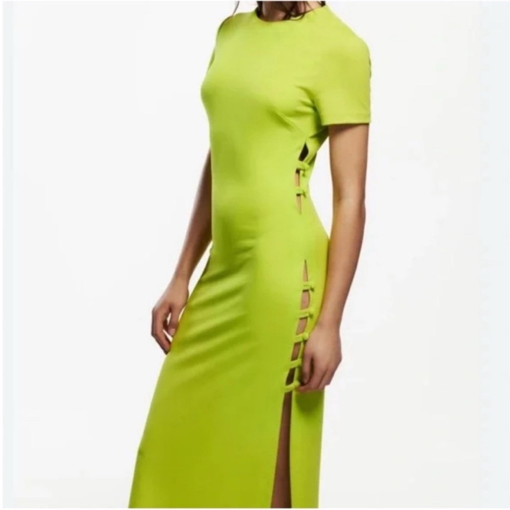 Zara Lime Green Cut-Out Maxi Dress size Extra Small
